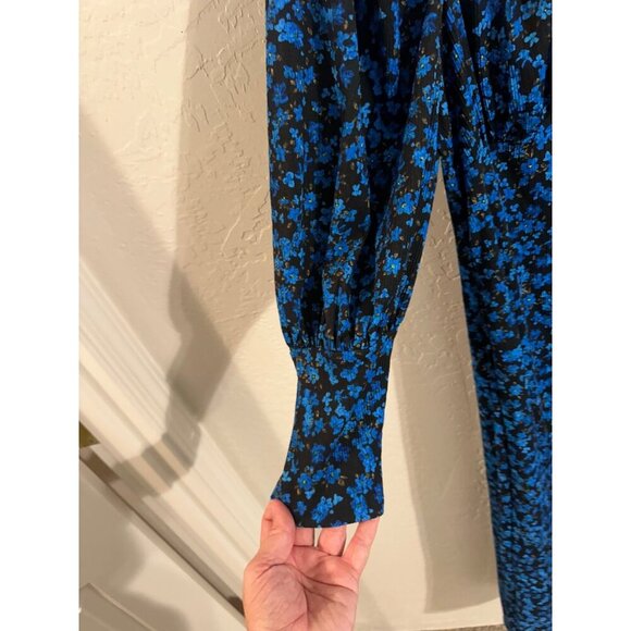 Topshop Midnight Blue Floral Milkmaid Style Boho Dress - Picture 4 of 13